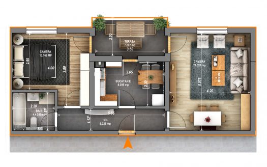 Apartamente decomandate 53,6 mp + terasa 7,2 mp – Cartier Alma – Turnisor