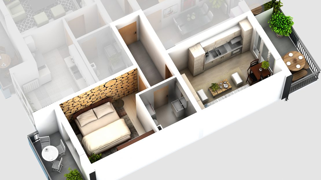 Apartamente hibrid 39,8 mp + terase 13,5 mp – Central – Piata Cluj
